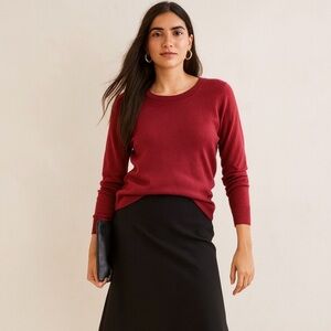 New J Crew Factory Classic Teddie Crew Neck Burgundy Wool Cotton Blend Sweater M